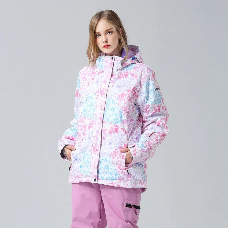 Damen Skijacke Blumenmuster Winterjacke