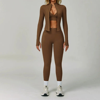 Damen Sportoutfit 3-teilig Leggings BH Jacke