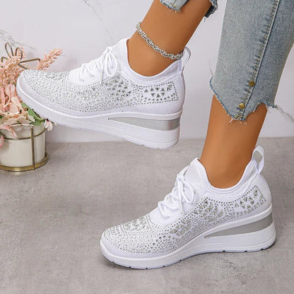 Damen Orthopädische Sneaker Strass Schnürung