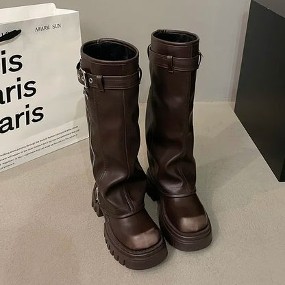 Lune Damen Kniehohe Plateau-Stiefel