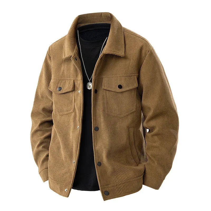 Herren Cordjacke Langer Schnitt Strukturmuster - Norvielle
