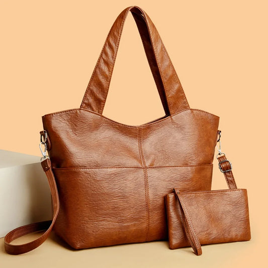 Damen Handtasche Strukturiert Doppelriemen Groß - Norvielle