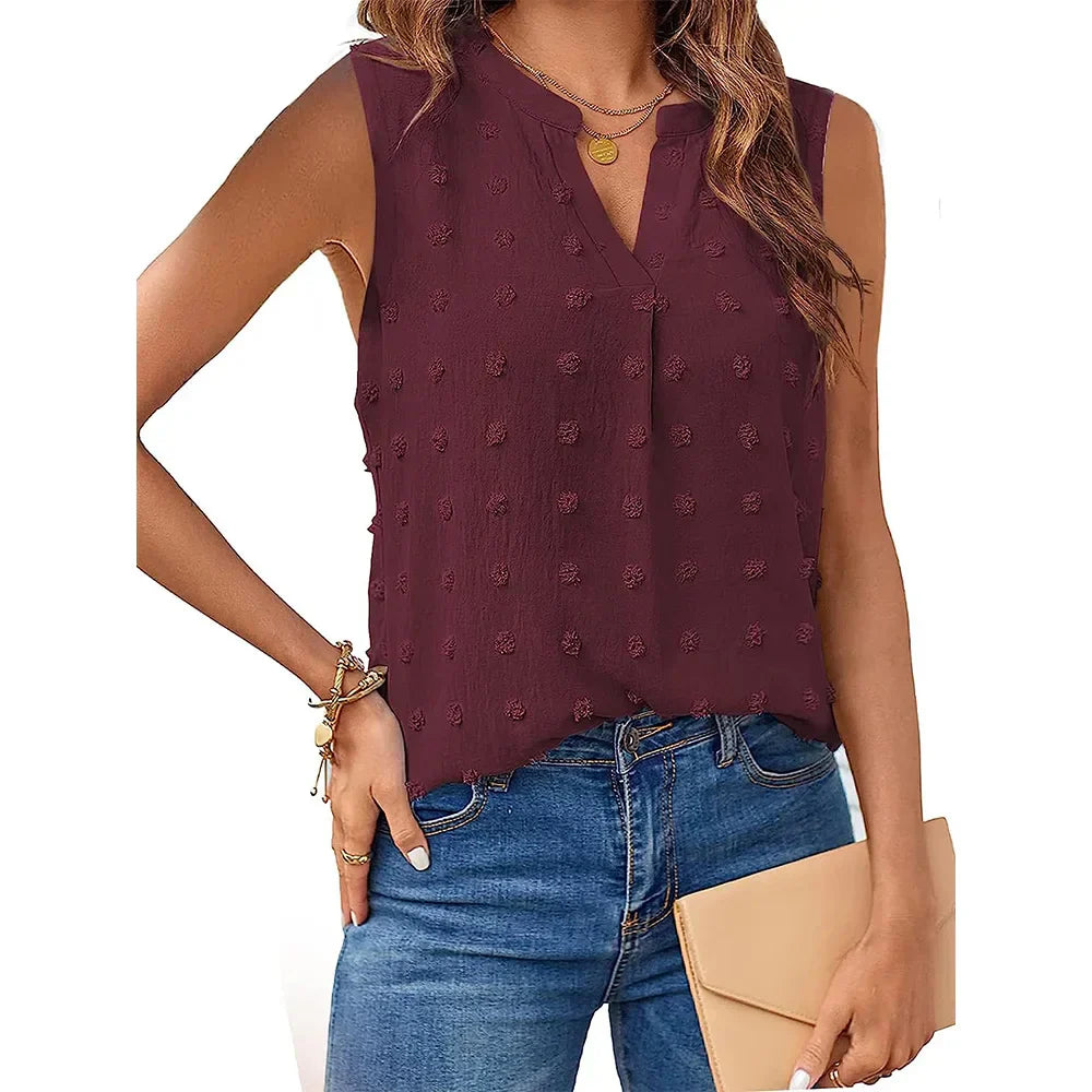 Damen Tanktop Ohne Ärmel V-Ausschnitt Bluse Sommer - Norvielle