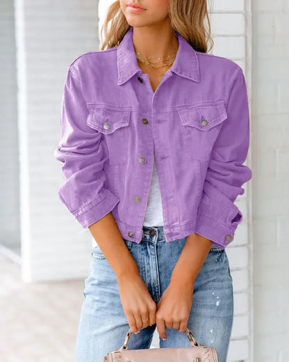 Damen Denimjacke Lange Ärmel Einfach