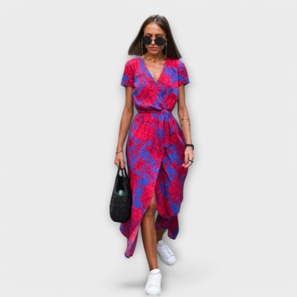 Damen Langkleid V-Ausschnitt Gürtel Lässig