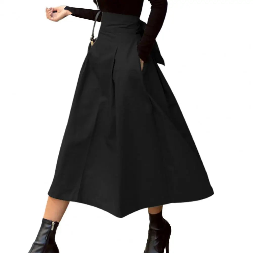 Damen Midi-Rock Hohe Taille A-Linie Knöchellang