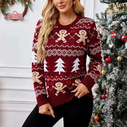 Damen Weihnachtspullover Weich Warm Festlich Rot - Norvielle