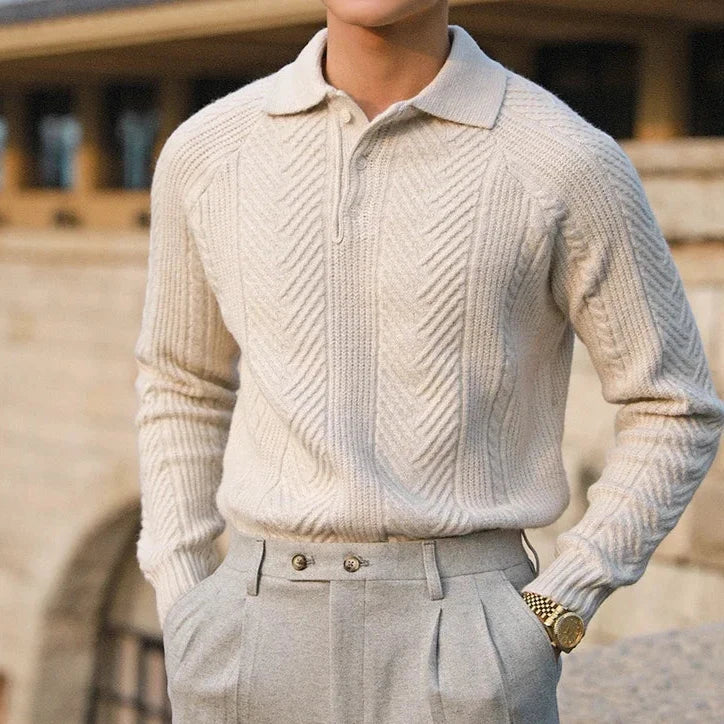 Herren Kaschmir Strickpullover Polokragen Warm Beige - Norvielle