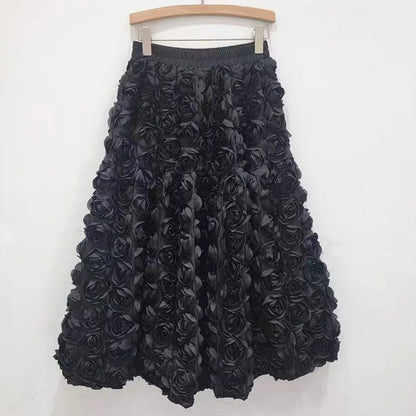 Damen A-Linie Rock Mittlere Länge Faltenrock Hohem Taille Blumenmuster