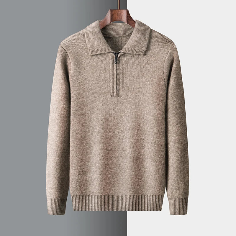 Herren Strickpullover Half-Zip Winterweiß