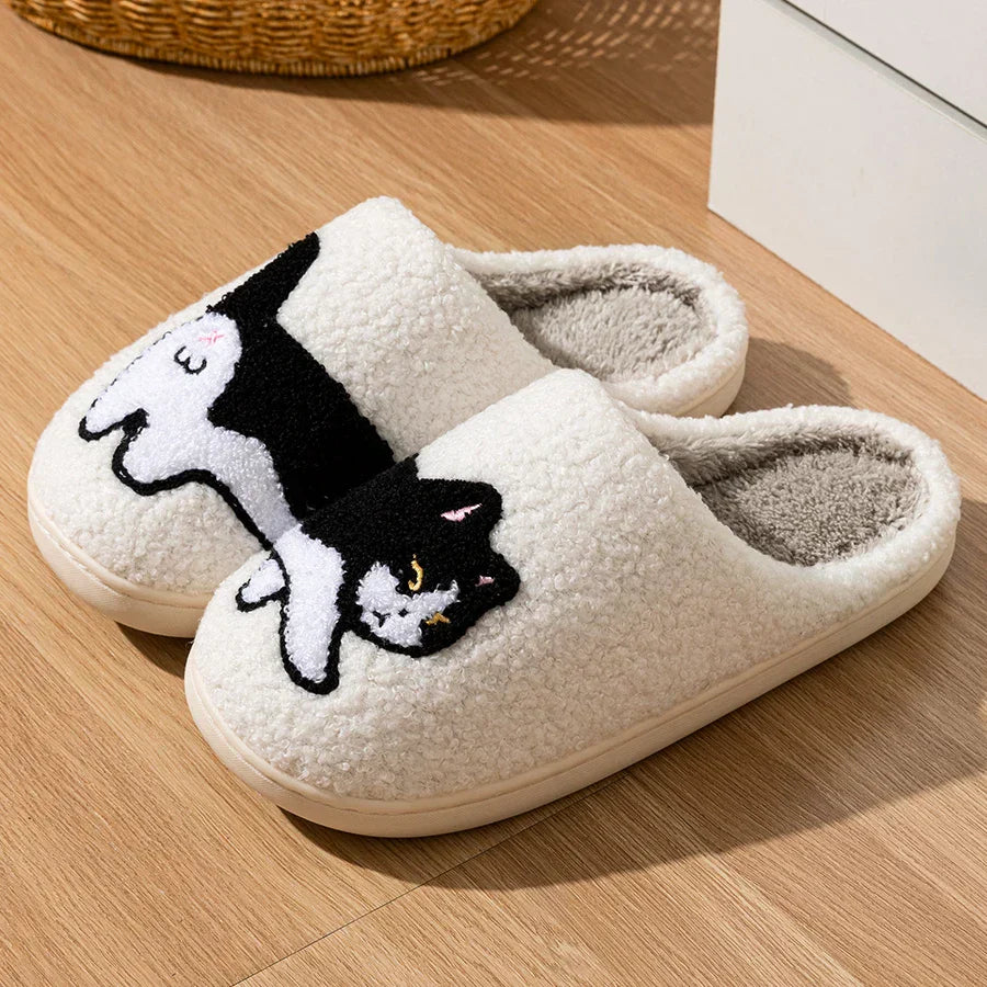 Unisex Hausschuhe Katzenmotiv Plüsch Pantoffeln Rutschfeste Sohle