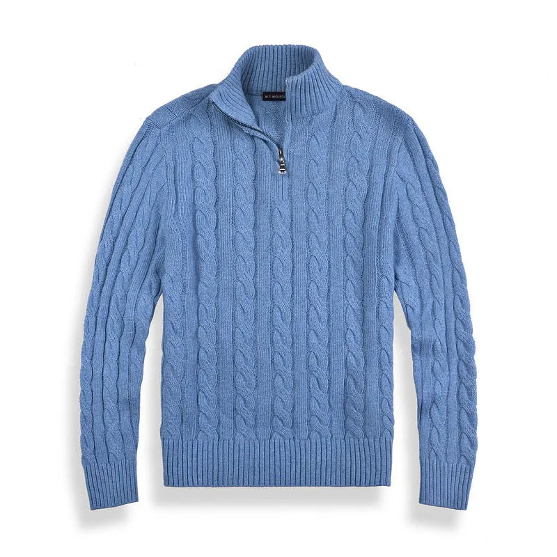 Herren Halbzip Pullover Zopfmuster Stehkragen