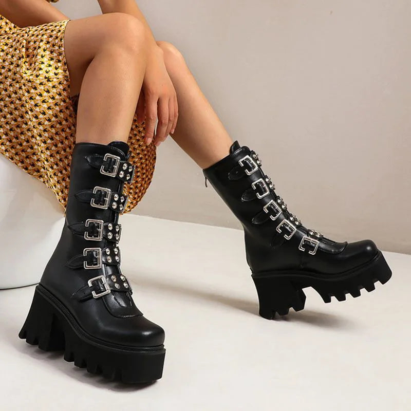 Damen Hochstiefel Chunky Absatz