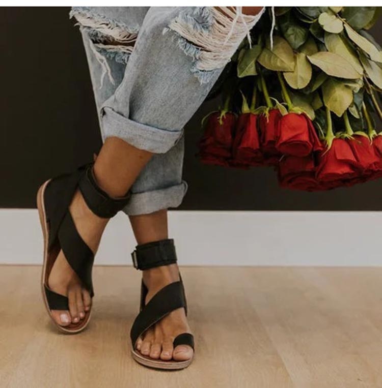 Norvielle Damen Sandalen Kreuzband Zehenring - Norvielle