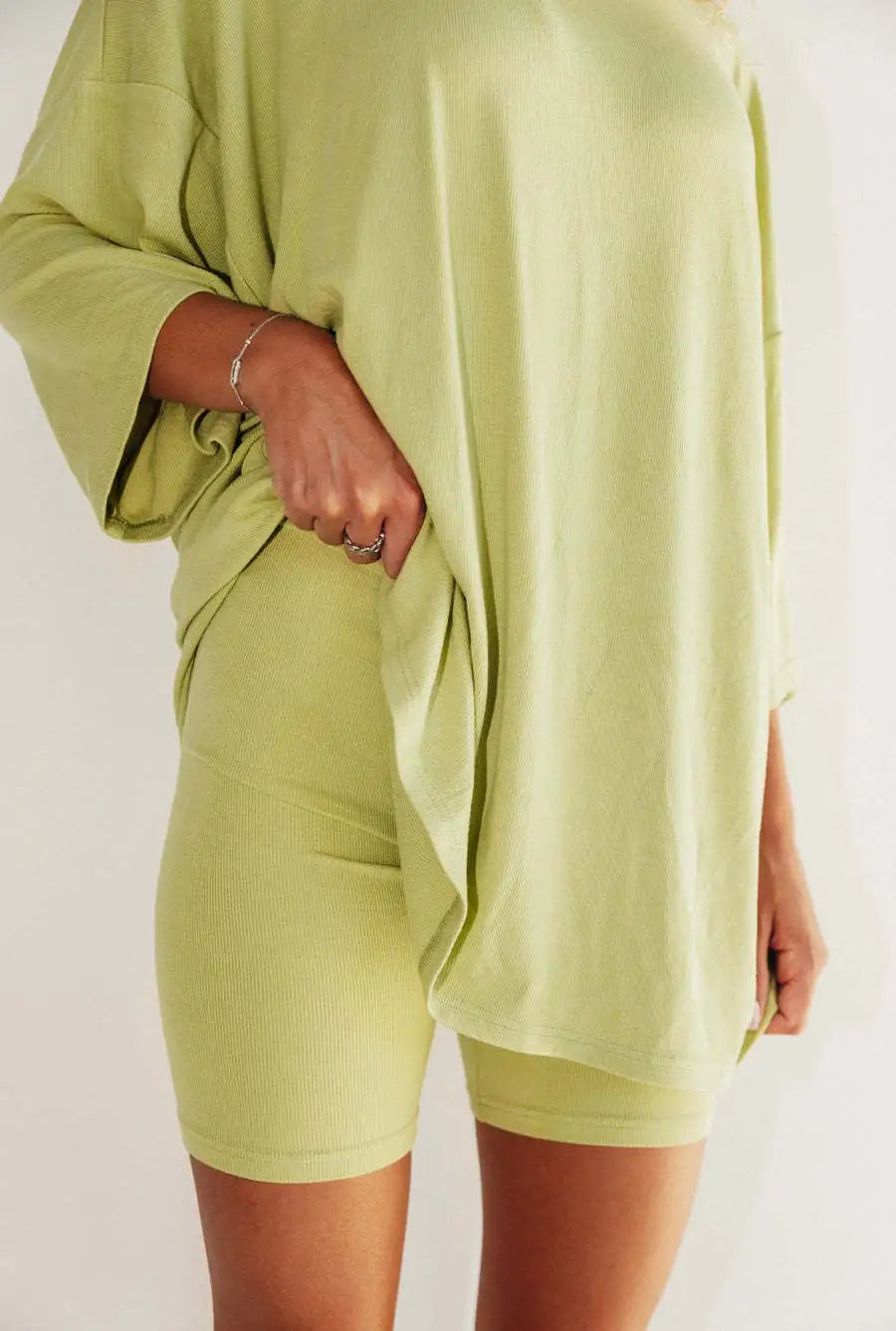Damen Lounge Set Oversized T-Shirt Biker-Shorts