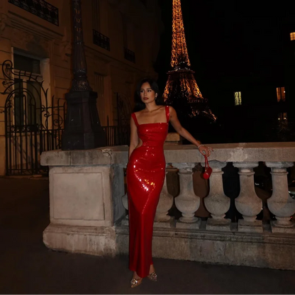 Emilia Damen Maxikleid Glänzend Spaghetti-Träger