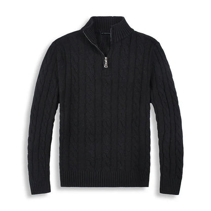 Herren Halbzip Pullover Zopfmuster Stehkragen