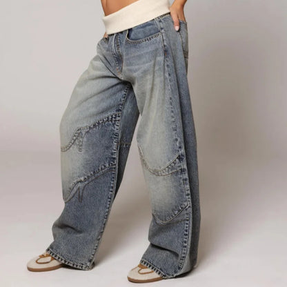 Damen Baggy Jeans Niedriger Bund Weites Bein