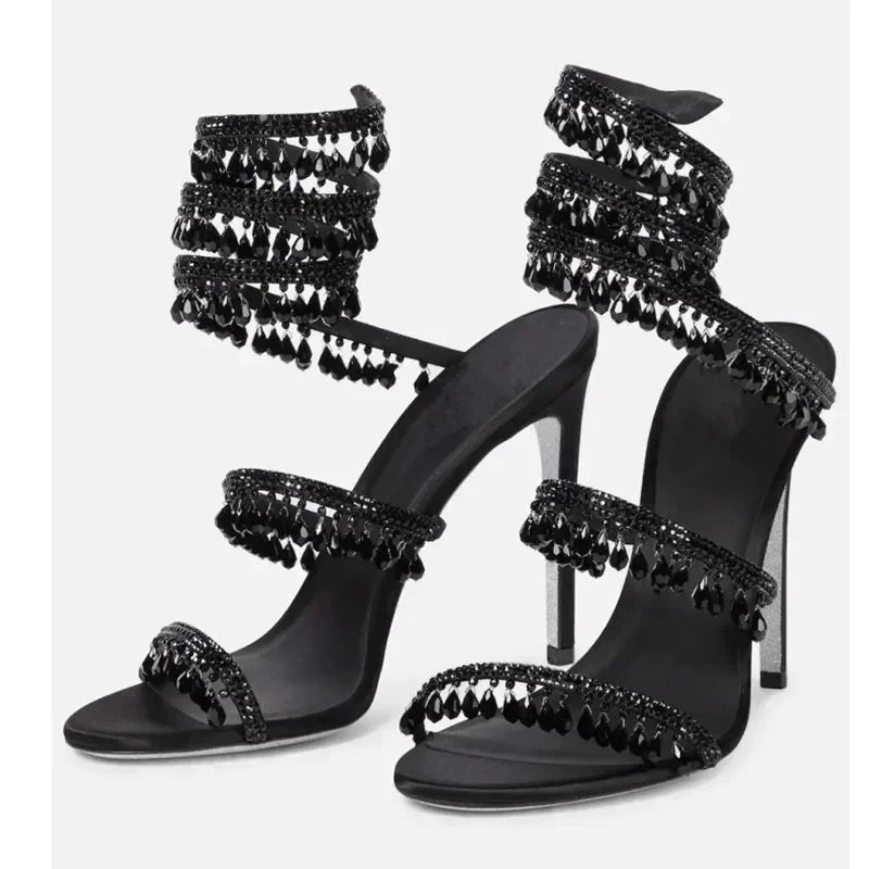 Zyrelia Crystal Wrap Heels schwarz mit glamourösem Wrap-Design