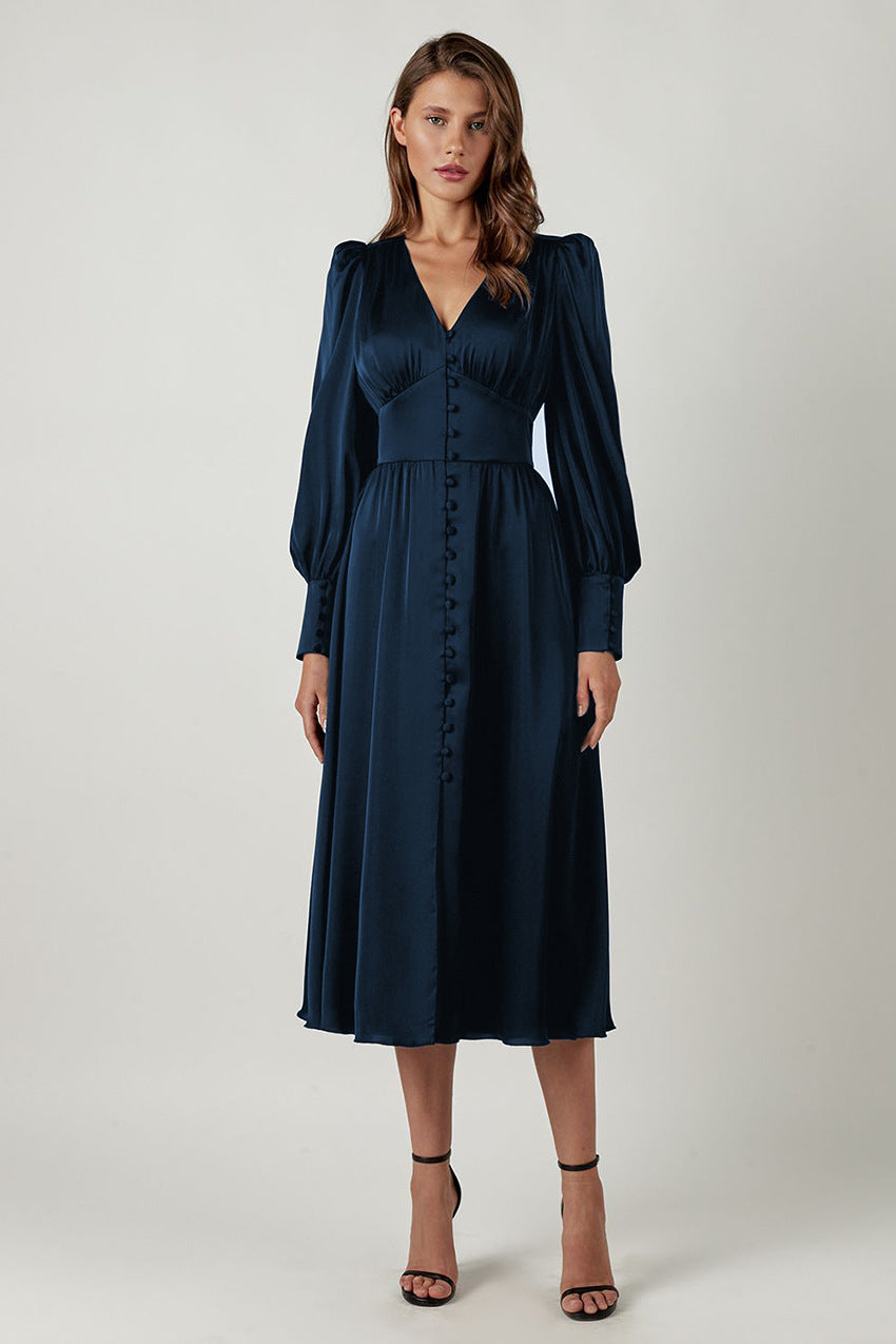 Elegante Damen Satinkleider Frühling Sommer
