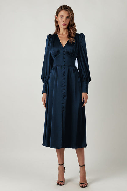 Elegante Damen Satinkleider Frühling Sommer
