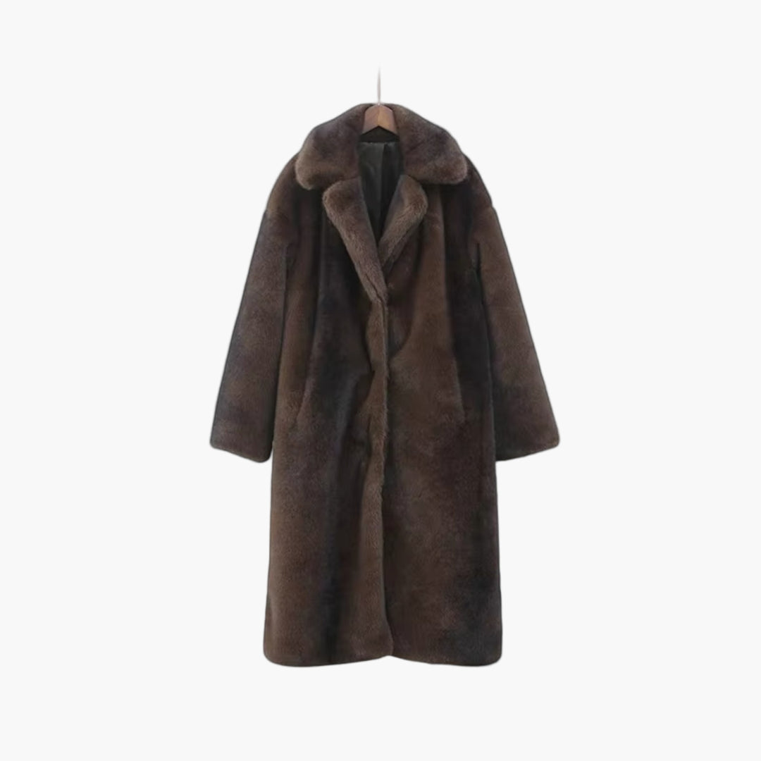 Damen Warmer Oversized Kunstfell Mantel Lang Schwarz - Norvielle