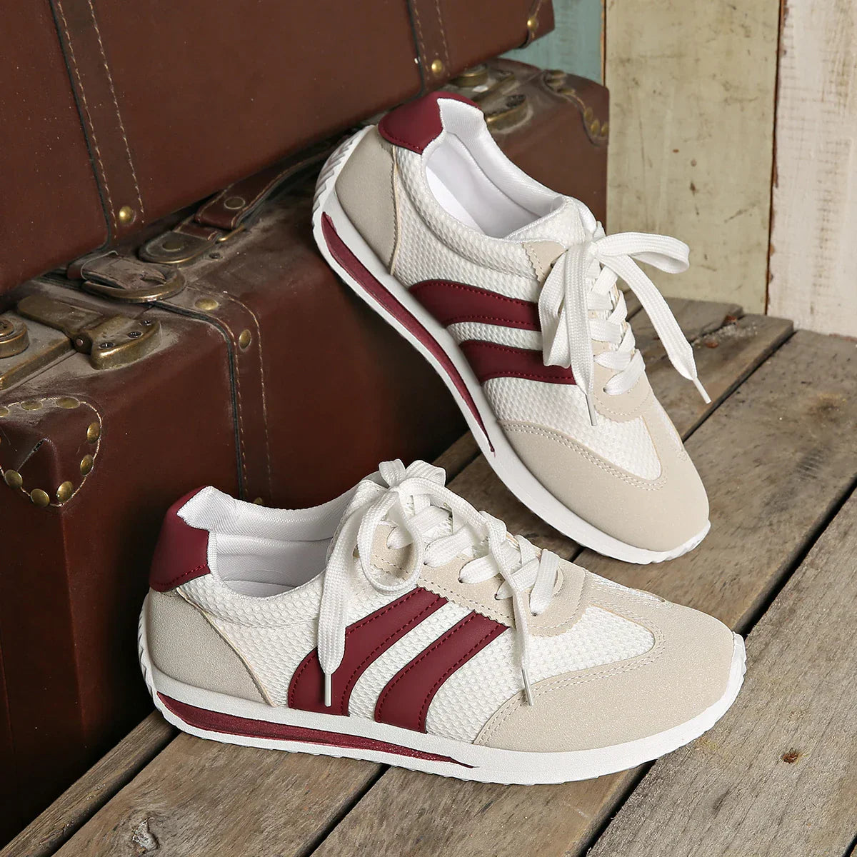 Damen Sneaker Schnürung Atmungsaktives Mesh