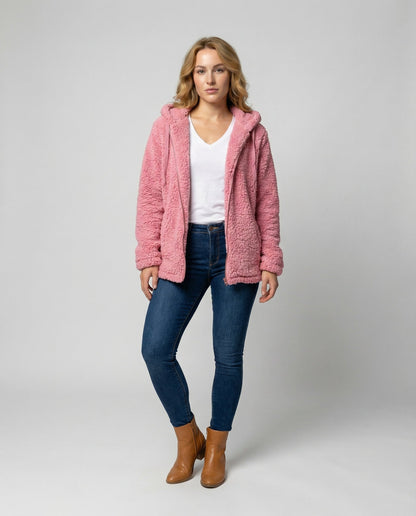 Damen Fleecejacke Teddyoptik