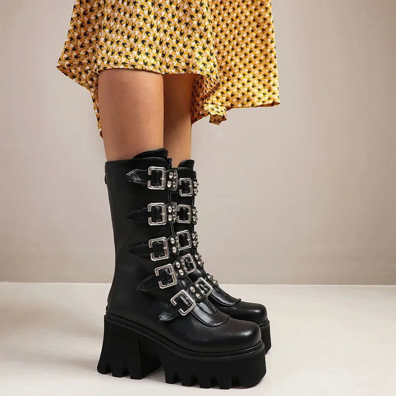 Damen Hochstiefel Chunky Absatz