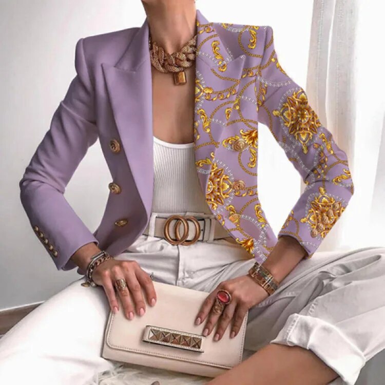 Norvielle Damen Blazer Gedruckt Tailliert
