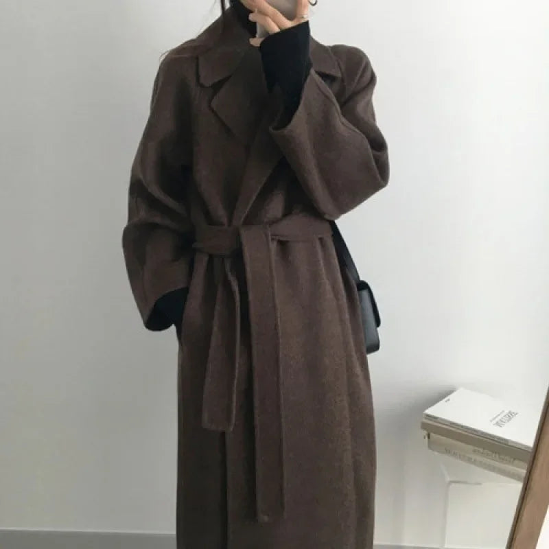 Norvielle Damen Langmantel Warm Mit Gürtel Weite Ärmel