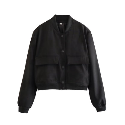 Damen Kurzjacke Taschen Modern Cropped Look