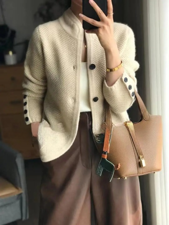 Damen Wintercardigan Mit Knöpfen Beige