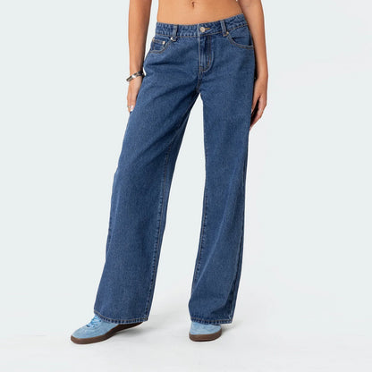 Damen Weitbein Jeans Dunkelblau Vintage