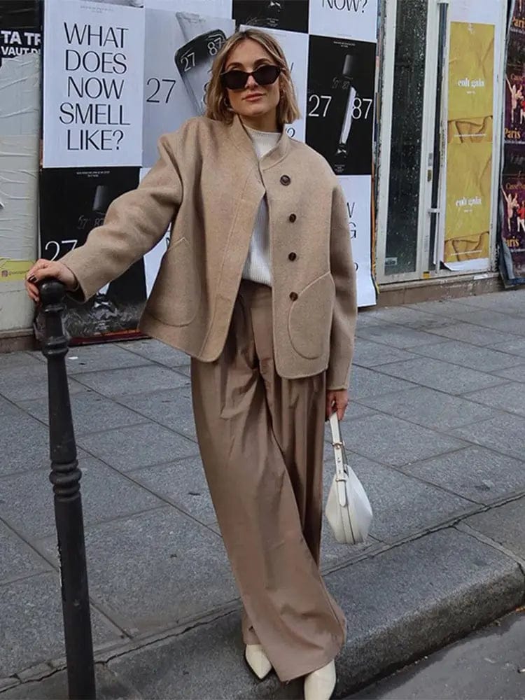 Damen Oversized Wolljacke Asymmetrisch Große Taschen