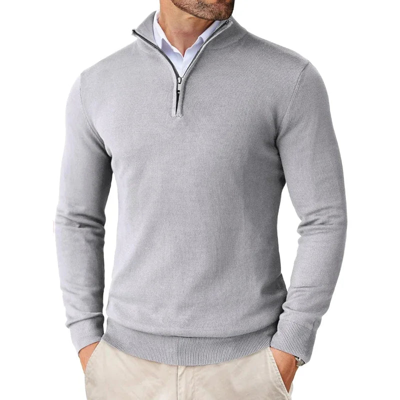 Herren Pullover Halbreißverschluss Strukturiert