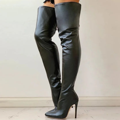 Norvielle Damen Kniehohe Absatzstiefel