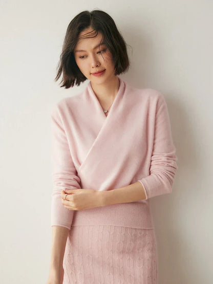 Damen Wickelpullover Elegantes Überkreuz-Design