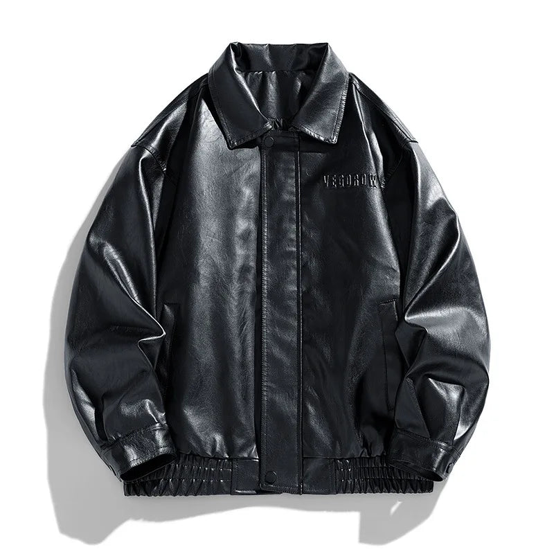 Herren Oversize Jacke Kunstleder Modern Schwarz - Norvielle