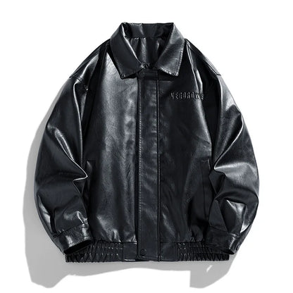 Herren Oversize Jacke Kunstleder Modern Schwarz - Norvielle