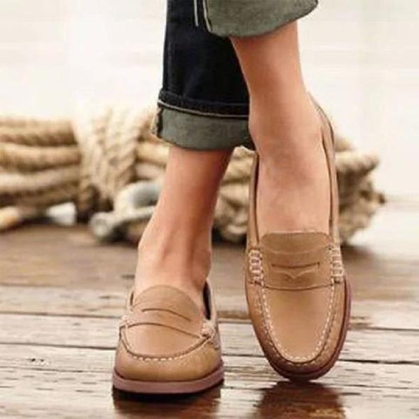 Damen Loafer Schuhe Leder Beige