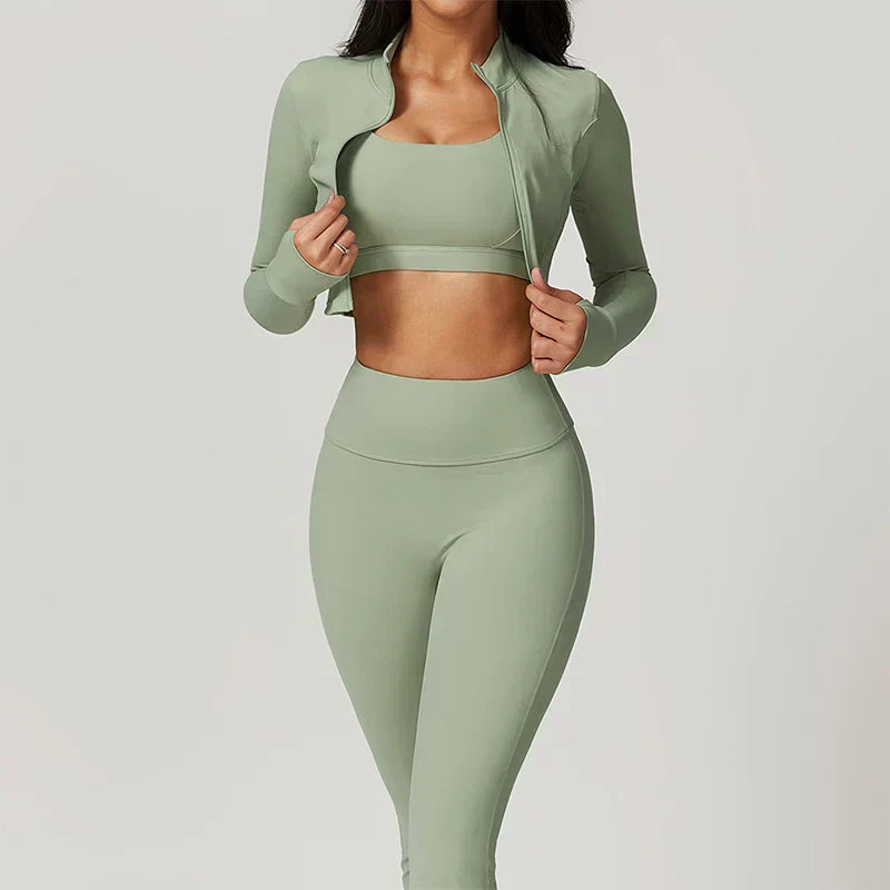 Damen Sportset 3-teilig Weste Oberteil Hose