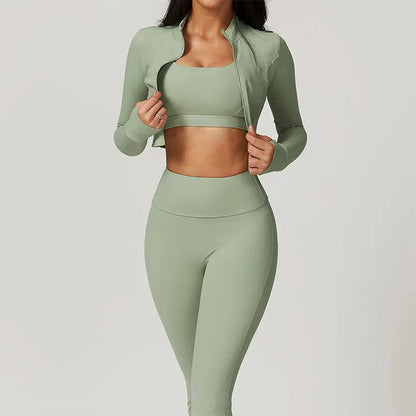 Damen Sportset 3-teilig Weste Oberteil Hose