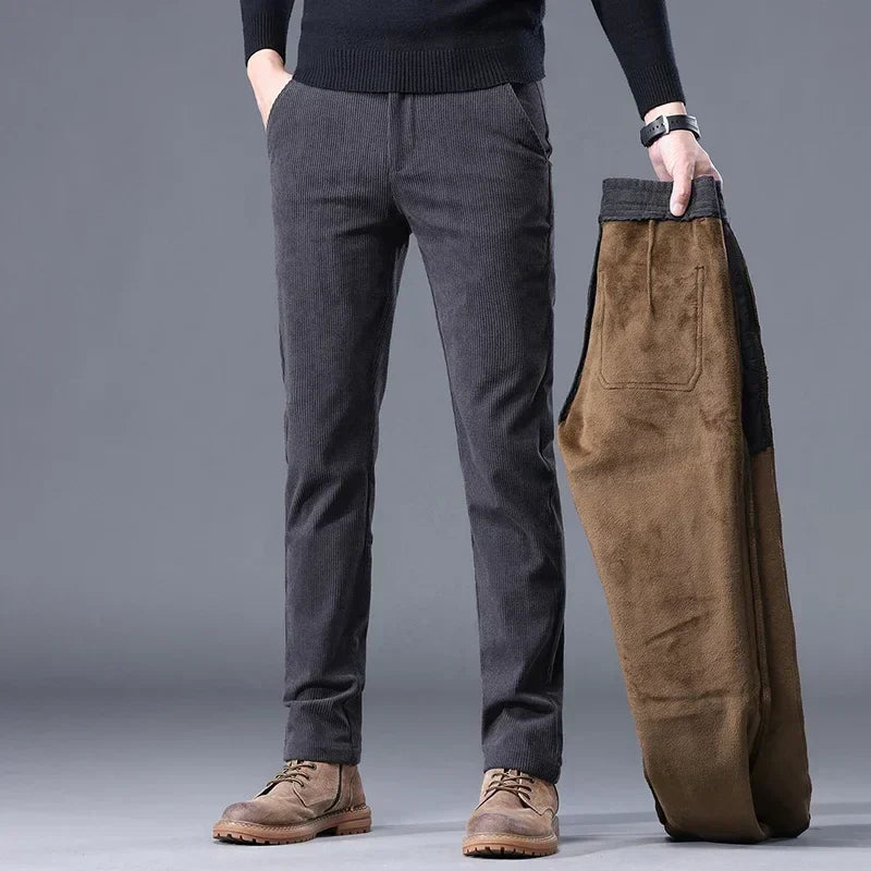 Elmsley Herren Cordhose Slim Fit Fleece Schwarz - Norvielle