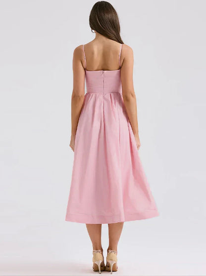 Damen A-Linien Midi-Kleid Spaghettiträger Elegant Sommerfarben