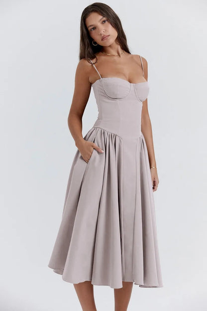 Damen Midikleid Träger Freirücken Kleid
