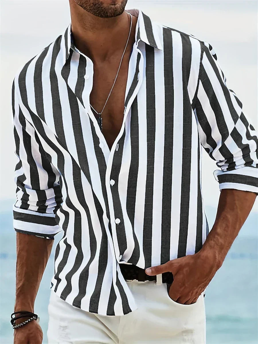 Herren Freizeithemd Gestreift Button-Down Baumwolle