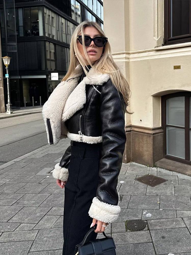 Damen Kunstlederjacke Warm