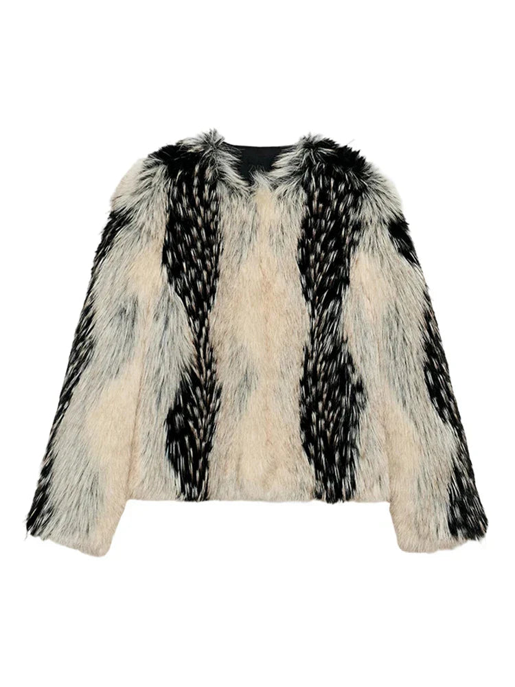 Solayne Damen Wintermantel Flauschig Schwarz-Creme - Norvielle