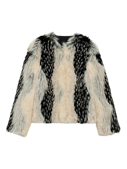 Solayne Damen Wintermantel Flauschig Schwarz-Creme - Norvielle